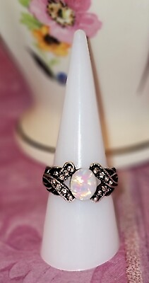 #ad Beautiful Opal Black Rhodium Plated Ring Size 9 Jewlery