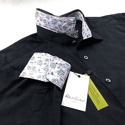 #ad Robert Graham Geometric Floral Paisley Print Sport Shirt Black White Medium $198