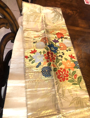 #ad VINTAGE JAPANESE FABRIC BROCADE Floral KIMONO OBI 80quot; LENGTH X 11.5quot; WIDE