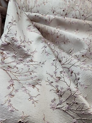 #ad Metallic Floral Brocade Fabric 60quot; Sold By Yard Small Pink Flowers Beige Brocade