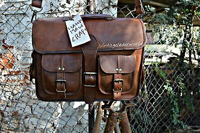 Genuine Vintage Leather Men#x27;s Briefcase LARGE Laptop Bag NEW Messenger Shoulder