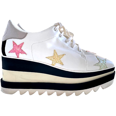 #ad Stella McCartney Elyse Glitter Star Platform Sneaker Shoe White Size 36