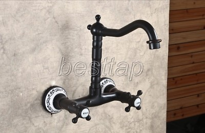 Kitchen Sink Faucet Wall Mounted Black Oil Rubbed Brass Ceramic Base snf328