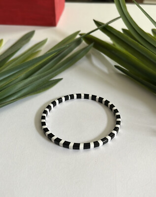 #ad New Black and White Bangle Style Slip On Bracelet