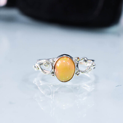 #ad Gorgeous Opal Sterling Silver Handmade Dainty Gamestone Wedding Ring VV 135