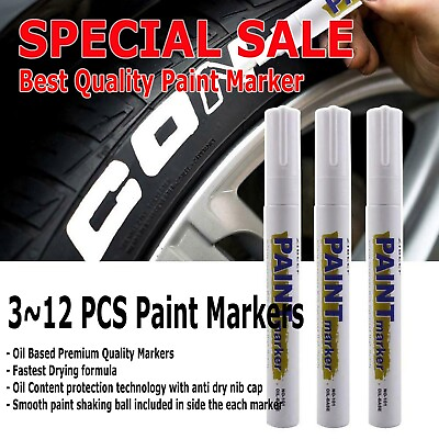 #ad 3 12 White Paint Pen Marker Waterproof Permanent Car Tire Lettering Rubber