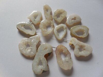 #ad 12 Pcs Druzy Lot Slice Agate Pendant Beads Natural White Gemstone Geode 24x36MM