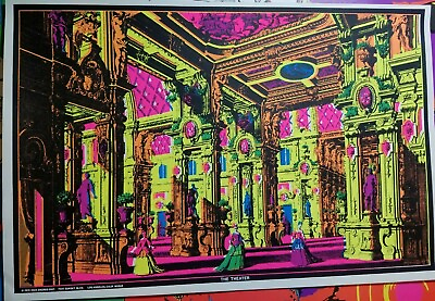 THE THEATER 1970 VINTAGE BLACKLIGHT NOS POSTER By Dick Dagres Dist. NICE