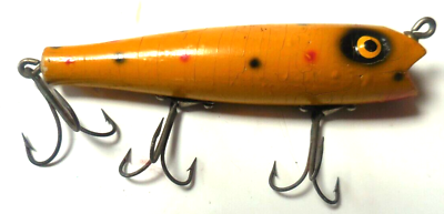 #ad Vintage Yellow Spotted Wood Fishing Lure Tackle Bait 4quot;