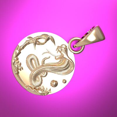 #ad solid 10K rose gold polished snake cobra oval pendant