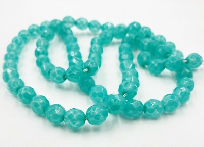 72pcs Vintage Czech Teal Opal Glass Faceted 8mm. Fire Polished Round Beads T411