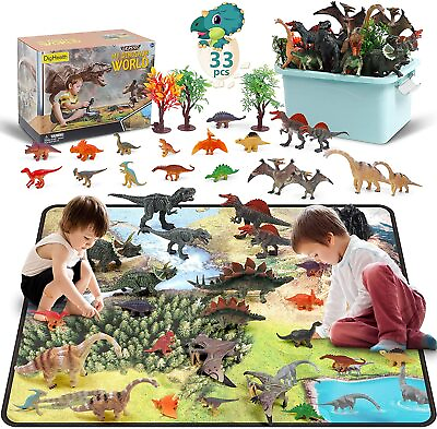 33 Pcs Dinosaur Toy Playset with Activity Play Mat Realistic Dinosaur Figures