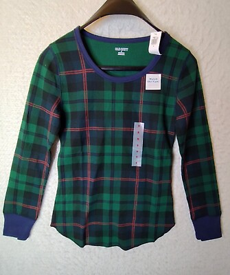 #ad NEW Old Navy Womens Shirt Size Small Green Plaid Thermal Waffle Knit Long Sleeve