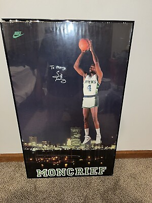 Sidney Moncrief nba Bucks Nike poster autographed framed Sir Sid