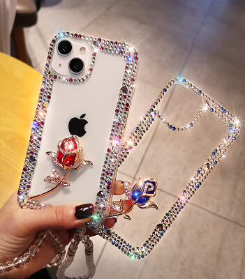 #ad for ZTE LG Nokia Phone Case Bling Sparkly Soft Women Cover With Crystals Lanyard