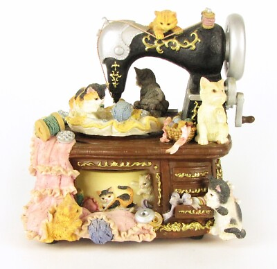 #ad San Francisco Music Box Animated Cats On Sewing Machine quot;Whistle While You Workquot;