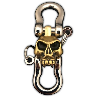 #ad Skull Double Shackle Car EDC Brass Carabiner Keychain Key Ring with Brass Skull