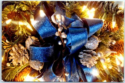 #ad Postcard Blue Christmas Tree Decoration Close Up