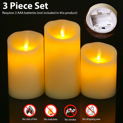 3 Pack Luminara Candles Flameless LED Timer Remote Wax Pillar Ivory Moving Wick