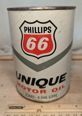 Vintage Phillips 66 Motor Oil Unique Paper Can Quart Advertising Man Cave Shop