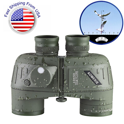 10X50 Military Marine BAK4 Prism Binoculars Waterproof With Rangefinder Compass