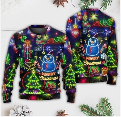 #ad Bright Neon Lighting Ugly Christmas Sweater Funny Christmas Character Gift