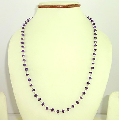 #ad 925 STERLING SILVER NECKLACE NATURAL FINE 5 MM BEADS AMETHYST GEMSTONE 9.5 GRAMS