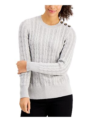 #ad #ad CHARTER CLUB Womens Knit Button shoulder Cable knit Long Sleeve Sweater