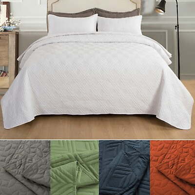#ad Hygge Hush Twin Queen King Size Coverlet Pure Leaves L Pattern 3Pieces Quilt Set