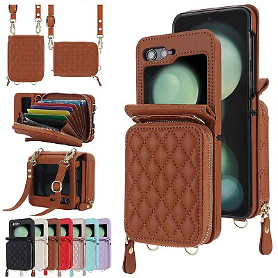 Two Cord Case Wallet Leather Zipper Flip Cover For Samsung Galaxy Z Flip 3 4 5