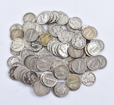 #ad Bulk Lot Full Date Mercury Silver Dime 90% 50 Coin $5.00 Face Roll Collection