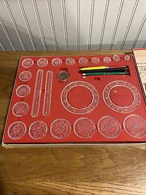 #ad Vintage 1967 Kenner SPIROGRAPH Original No. 401 All Wheels Rings Racks Red Tray