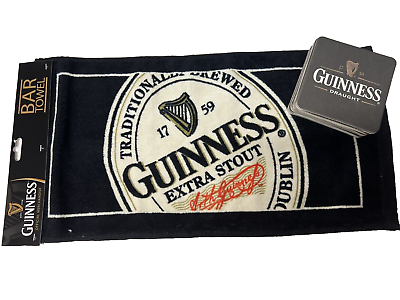 #ad Officially Licensed GUINNESS BEER Bar Towel w 12 Coasters Home Bar Mat Runner