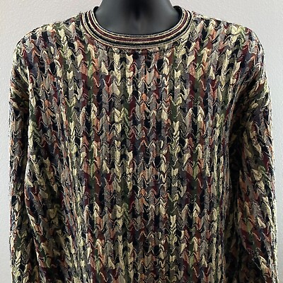 #ad #ad Jhane Barnes Sweater Mens Large Multi Plaid Kaleidoscope Vintage Pullover