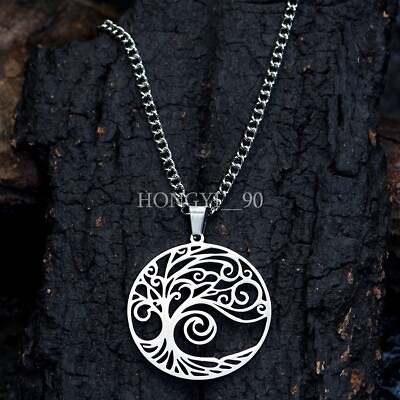 #ad Men#x27;s Viking Life Tree Lovers Stainless Steel Viking Pendant Necklace 2pcs