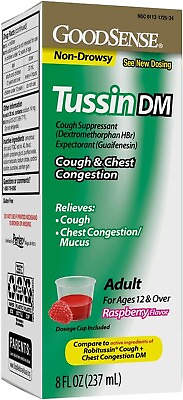 #ad GoodSense Tussin Cough Syrup DM Cough and Chest Congestion Relief Raspberry Fl