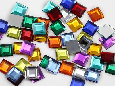 #ad 8mm Assorted Colors Flat Back Acrylic Square Gems 250 Pieces