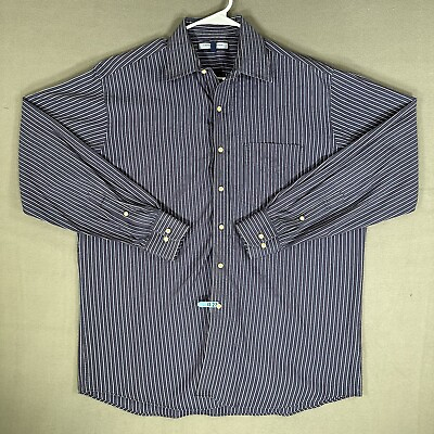 #ad Tommy Hilfiger Shirt Mens L Blue Striped Long Sleeve Ithaca Button Up 16 34 35