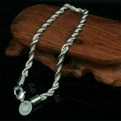 #ad Bracelet Silver Plated Fashion chain 4MM solid women Rope men party Jewelry