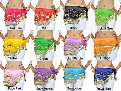 #ad Women#x27;s Belly Dance Hip Skirt Scarf Wrap Belt Hipscarf with Gold Silver Coins