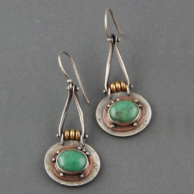 #ad Vintage 925 Silver Turquoise Hook Women Earrings Wedding Dangle Drop Jewelry