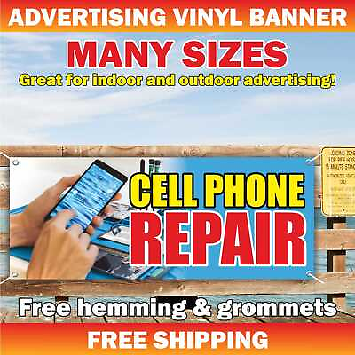 #ad CELL PHONE REPAIR Advertising Banner Vinyl Mesh Sign unlock buy service tablets