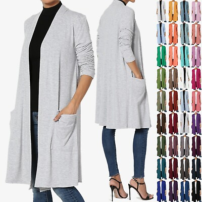 TheMogan S 3X Casual Long Sleeve Pocket Open Front Jersey Knit Cardigan Duster