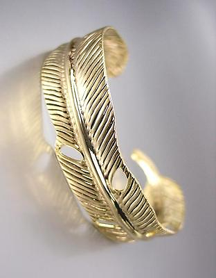 #ad GORGEOUS Artisanal Thin Gold Sculpted Metal LEAF Cuff Bracelet