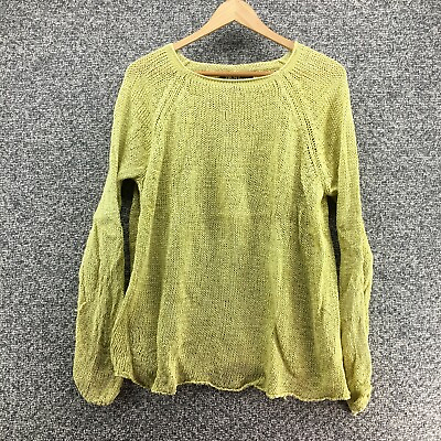 #ad DKNY Yellow Knitted Pullover Sweater Sz L Womens Round Neck Long Sleeve