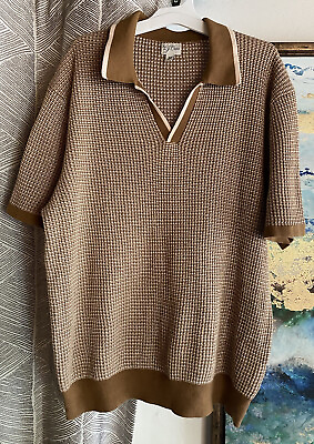 #ad Knit for J. Crew Brown Beige Shirt Sweater Cotton Collared Mens Size XL