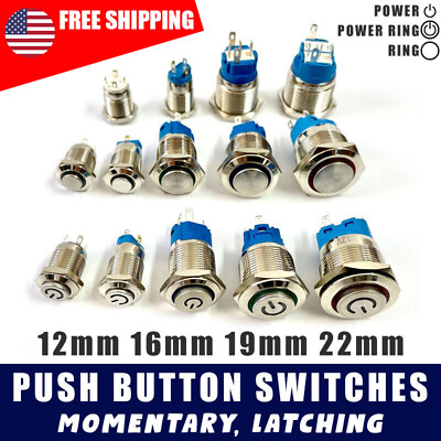 #ad Metal Push Button Switch 12 16 19 22mm Momentary Latching High Head Car Boat LED