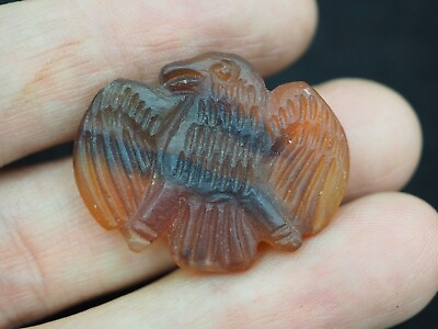 #ad Antique Roman Natural Old Carved Carnelian Spreading Wings Bird bead Pendant