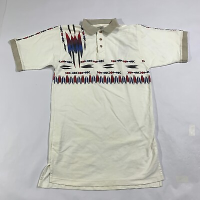 #ad #ad Vintage Men Small Polo Shirt White Western Southwestern Knit Cowboy Rodeo Ringer