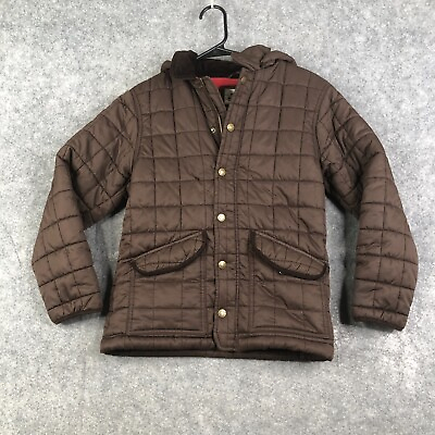 #ad #ad Mini Boden Jacket Boys 9 10Y Brown Quilted Puffer Full Zip Lined School Pockets